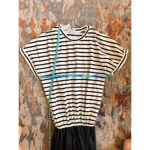 New Striped Cotton Dress with Side Slit